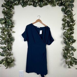 Lush Short Sleeve Mid Length Wrap Dress Navy Blue NWT Women’s Size L